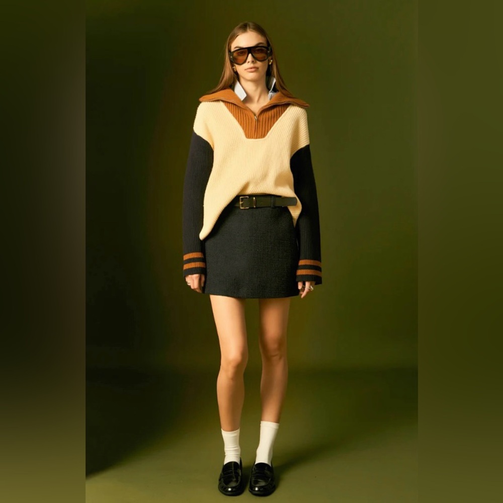 ENGLISH FACTORY - Stripe Knitted Half Zip Up Sweater